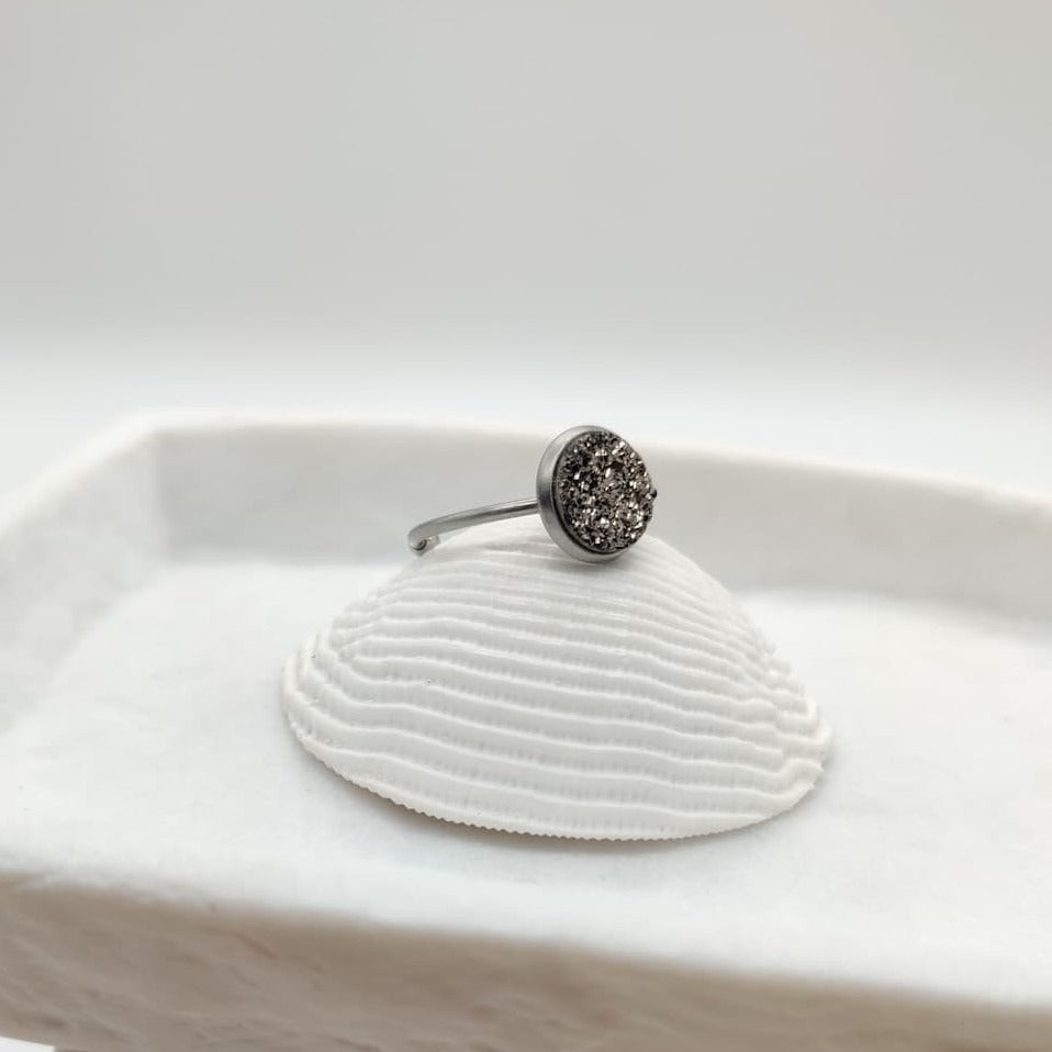 Bague agate druzy acier inoxydable