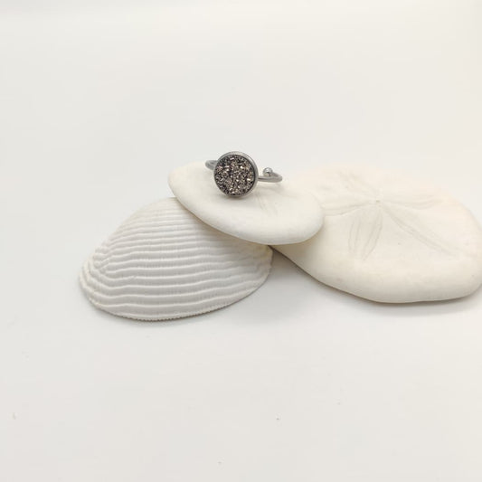 Bague agate druzy acier inoxydable