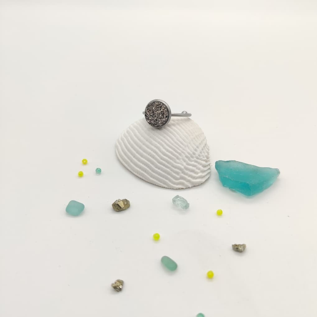Bague agate druzy acier inoxydable